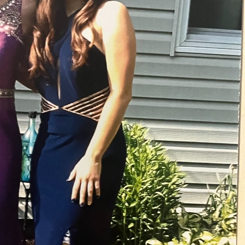 Prom Dress Size 8 Navy with Gold trim